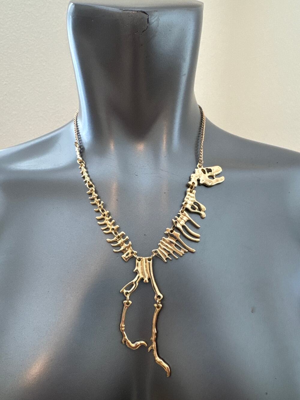 T-Rex Skeleton Gold Tome Necklace 22 to 24 inch Lobster Claw Clasp
